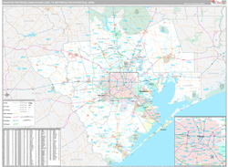 Houston-The Woodlands-Sugar Land Metro Area Wall Map Premium Style 2024